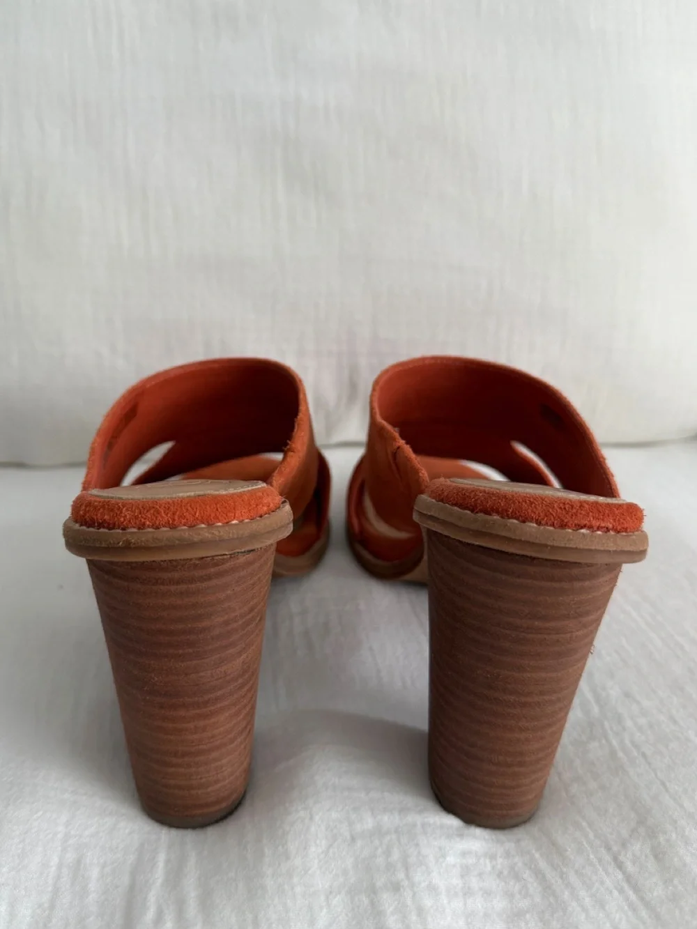 Orange Celia Suede Mule Block Heel Sandals